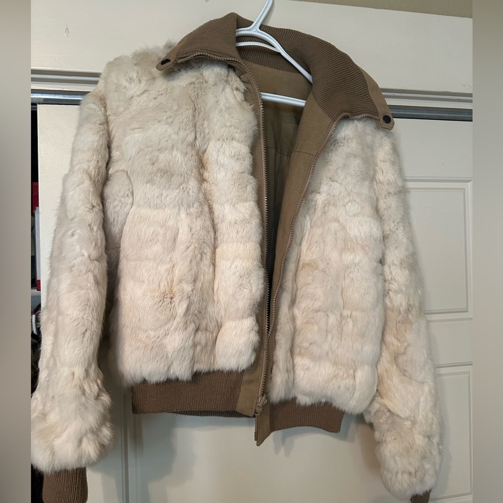 Real rabbit reversible bomber jacket